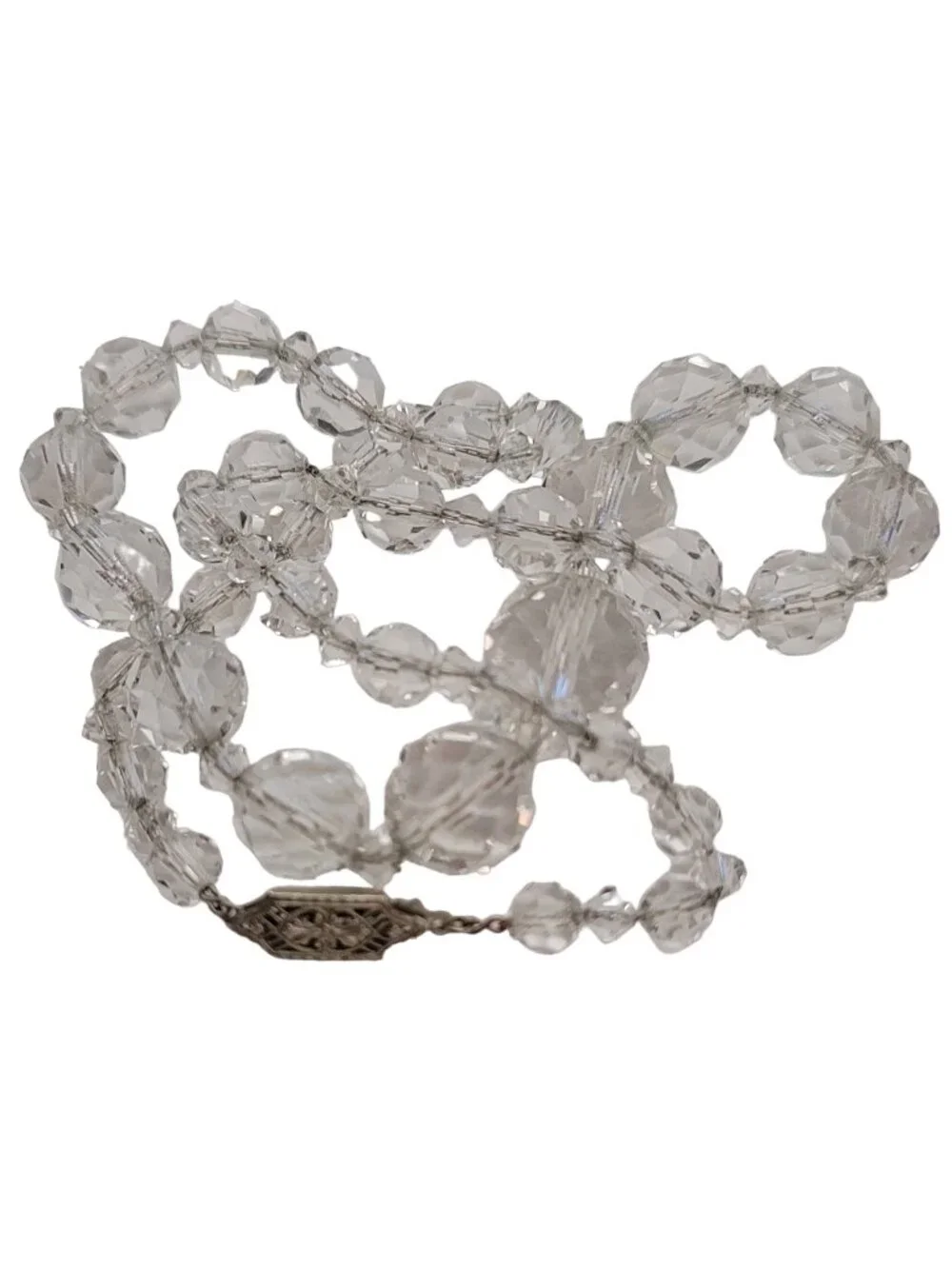 Vintage Faceted Graduated Glass Bead Chain Necklace Pretty Box Clasp, E865